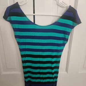 Blue Stripe Cap Sleeve Shirt by Red Haute